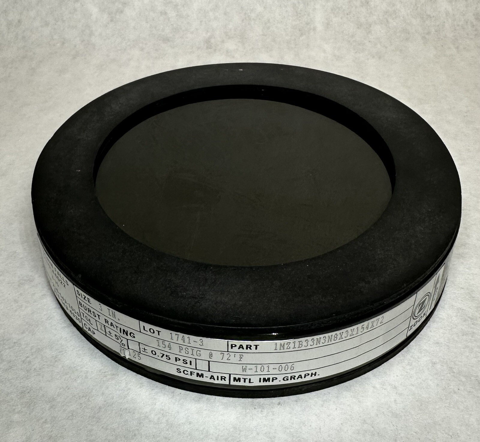 NEW Zook 3" Graphite Rupture Disk, 154 PSIG Bursting, 1MZIB33N3N8X3X154X72