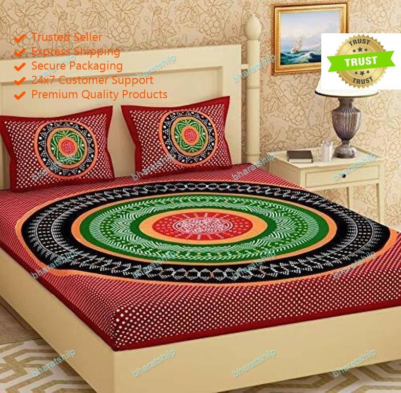 Sanganeri 100 % Cotton Double Bed Sheet 2 Pillow Cover 90x108 KING Zig Zag