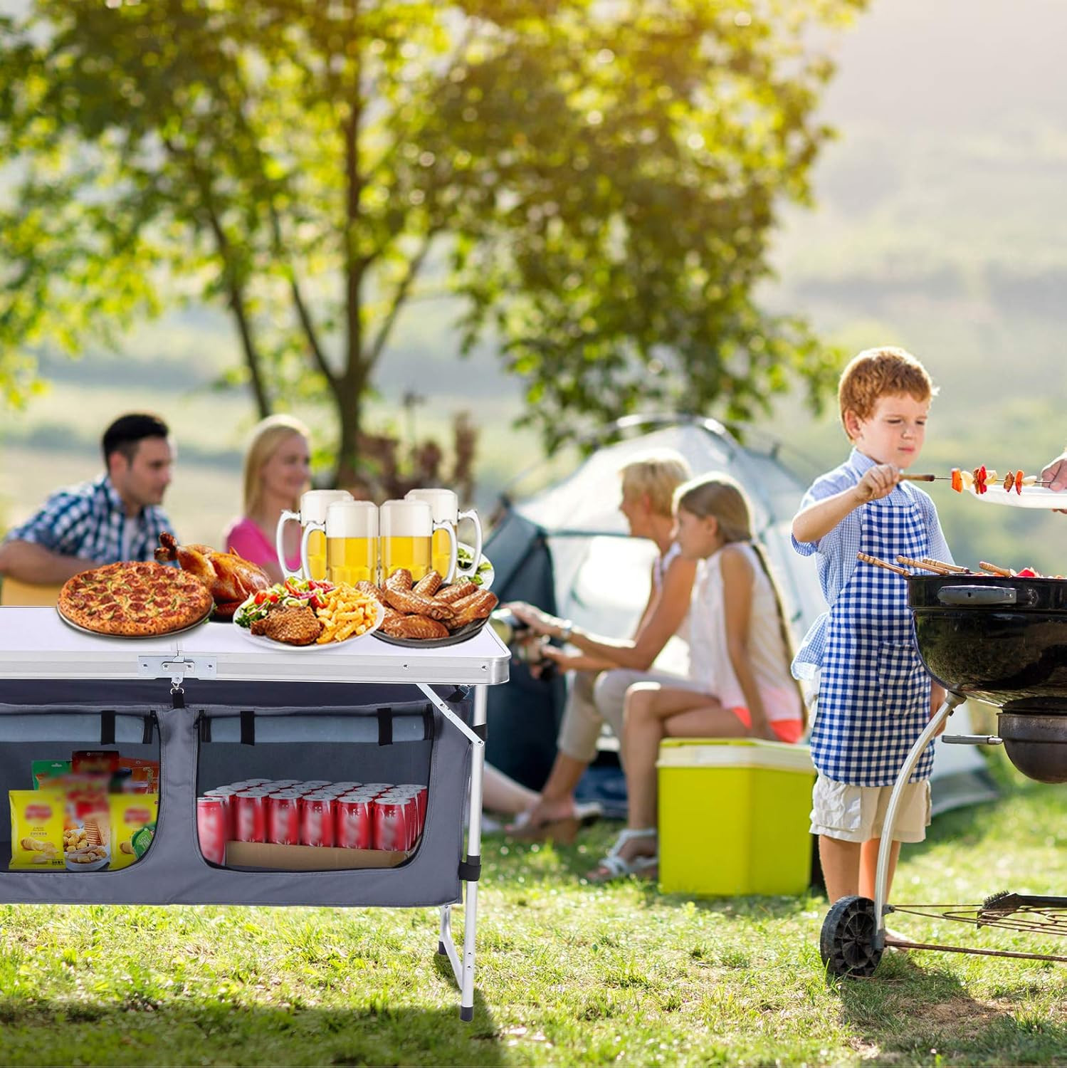 Camping Table Storage Aluminum Adjustable Outdoors Portable Tailgating
