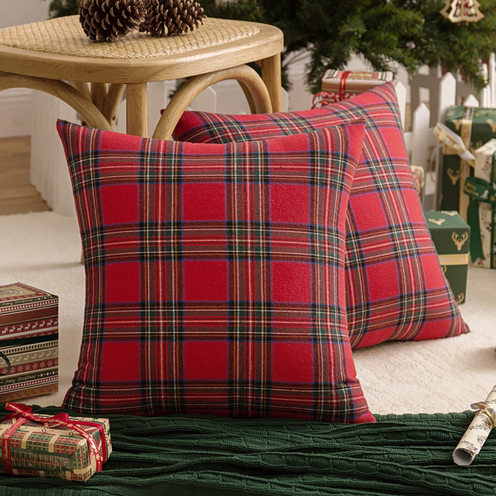 AQOTHES Pack of 2 Christmas 19.7" x (Pack 2), Red and Green Plaid