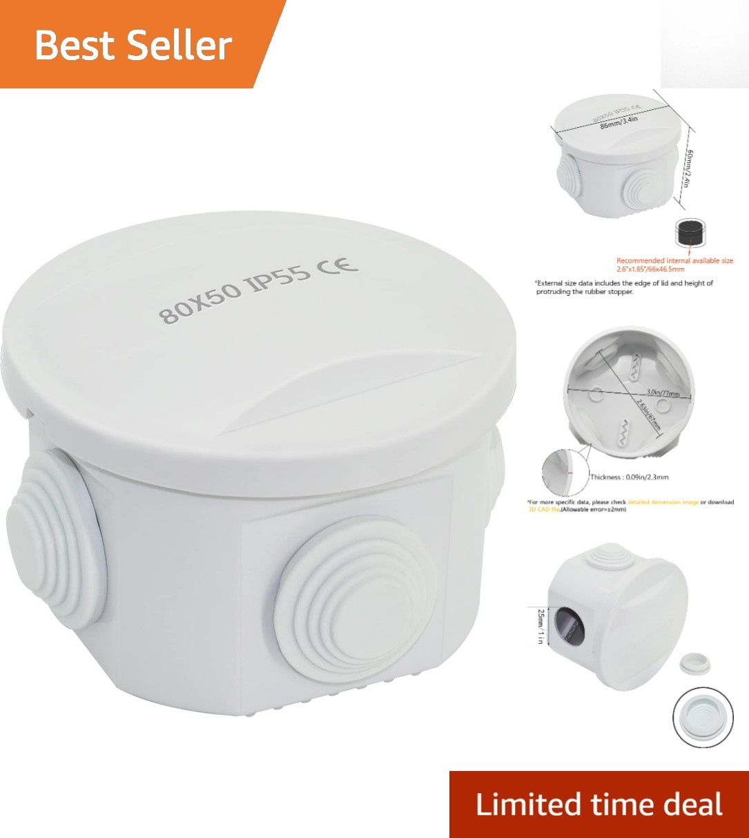 Durable 3.4" x 2.4" ABS Junction Box - Waterproof and Dustproof for All Projects