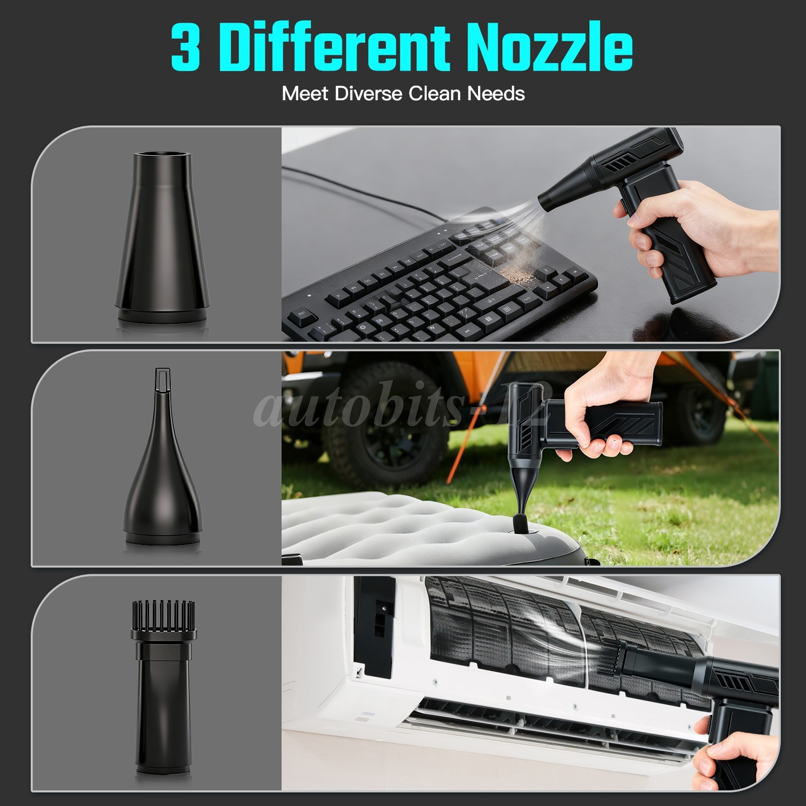 Adjustable 5 Speed Air Duster Reusable Blower Replace Compressed Air Spray