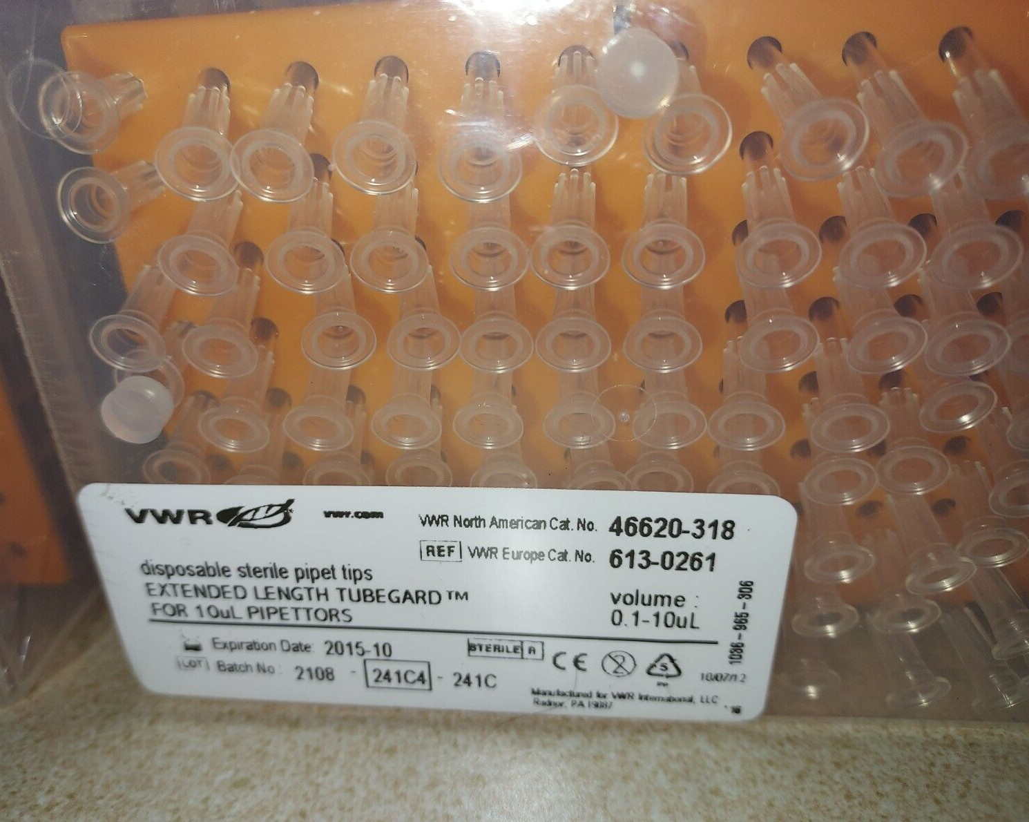 VWR 10ul EXTENDED LENGTH TUBEGUARD FOR PIPETTORS (1 Racks)(96 tips) 46620-318
