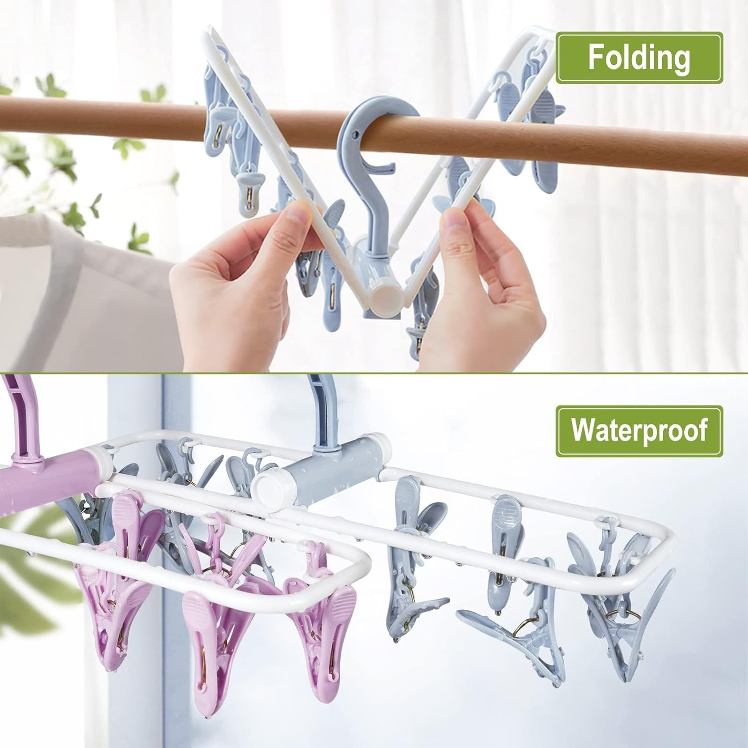 Clothes Drying Hanger W/ 12 Clips 2 Pack Folding Portable Hanging Drying