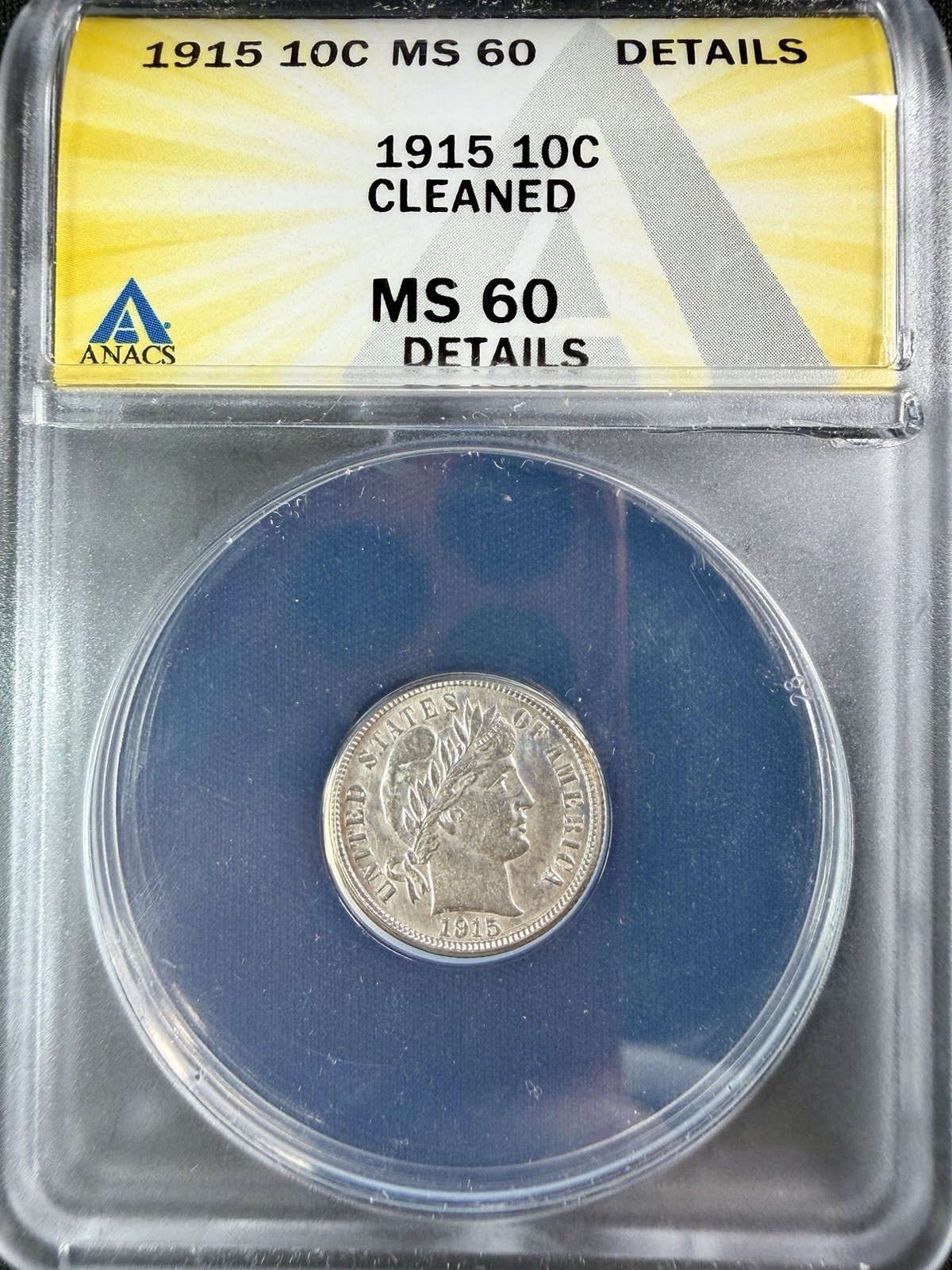 1915 (P) Barber Dime - ANACS MS 60 Details - Lovely Uncirculated Coin!