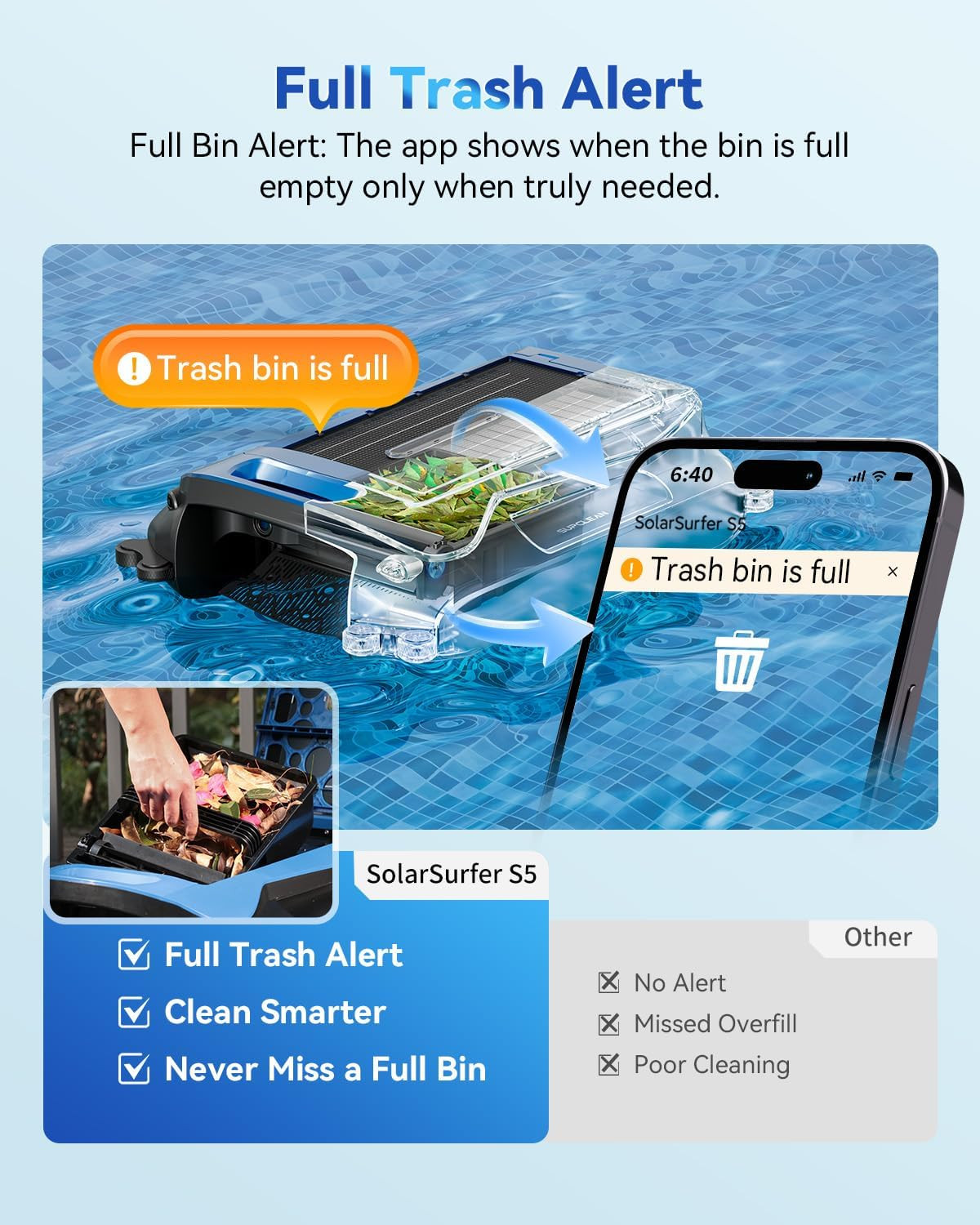 Solar-Powered Automatic Pool Skimmer Robot with APP for Inground Pools