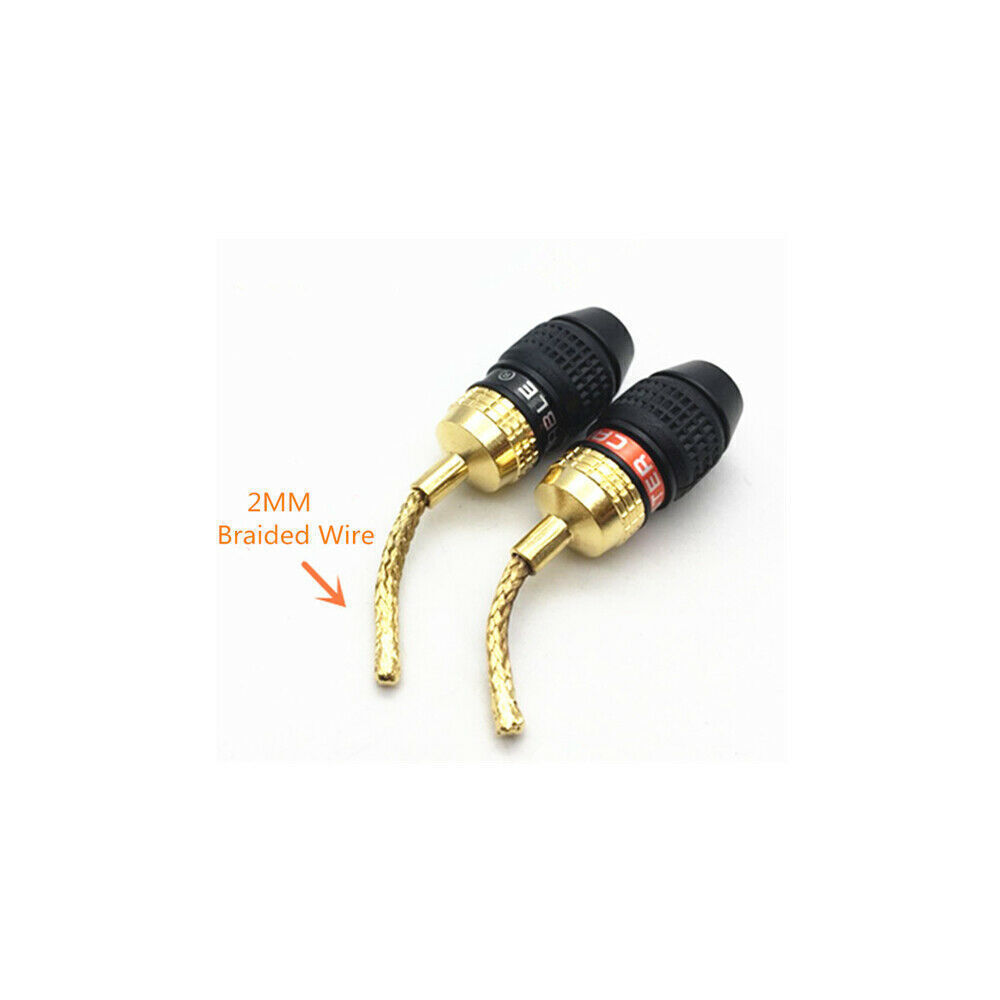 2x/lot 2MM Monster Copper Wire Gold-Plated Banana Plug Speaker Braided Connector