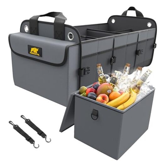 Car Trunk Organizer with Cooler - 100L Large Car Organizer, With Cooler Gray
