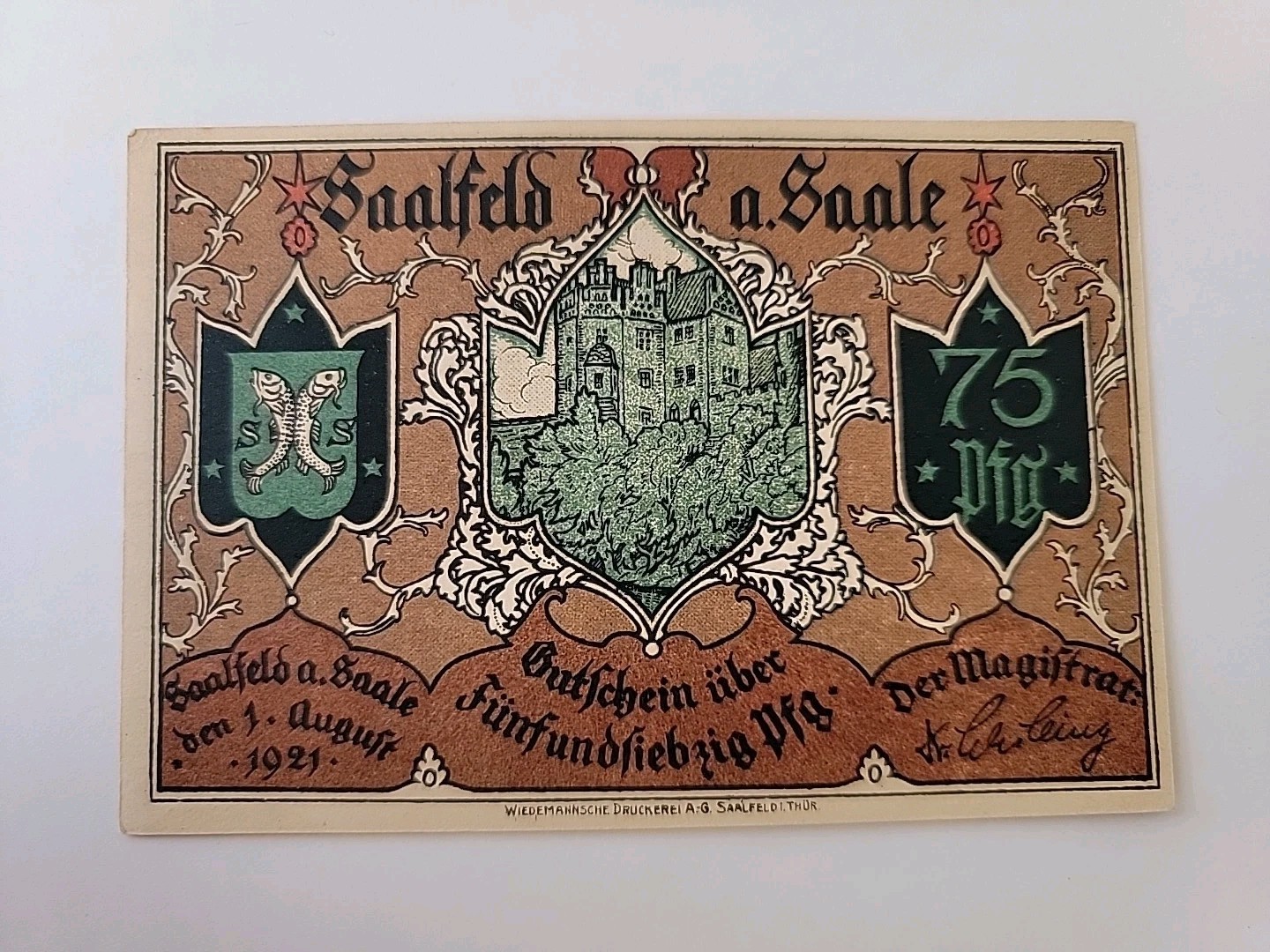 [#293068] Germany, Saalfeld, 75 Pfennig, 1921-08-01, UNC (120)