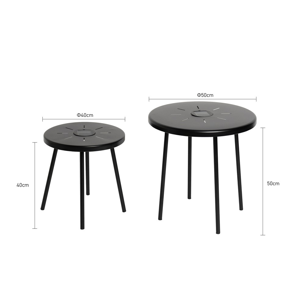2 Pack Solar Powered Side Table with LED Light Outdoor Indoor Nesting Round End