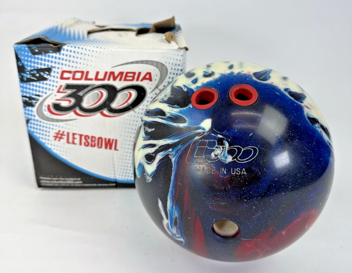 Columbia White Dot Drilled 300 Mixed Red White Blue Bowling Ball 15lbs 3oz