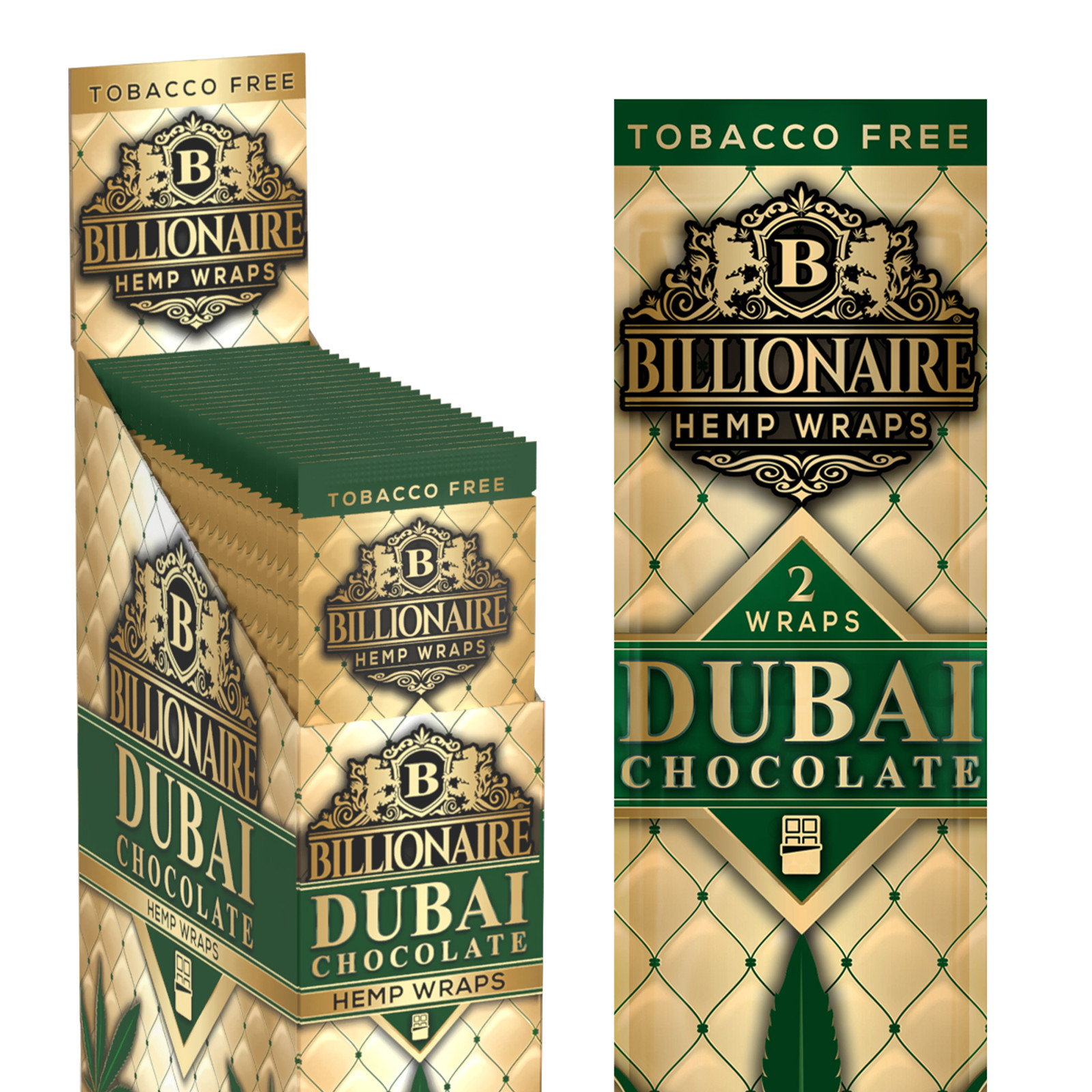 Billionaire Wraps - Dubai Chocolate Rolling Paper - (Box of 25 Pouches)