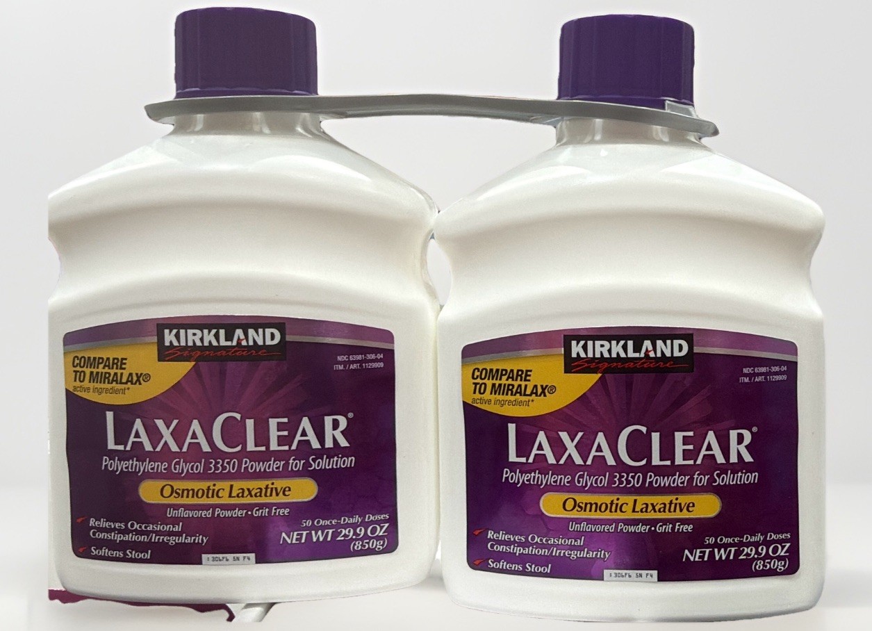 Laxative Polyethylene Glycol - Kirkland Signature LaxaClear 100 Doses VS MiraLAX