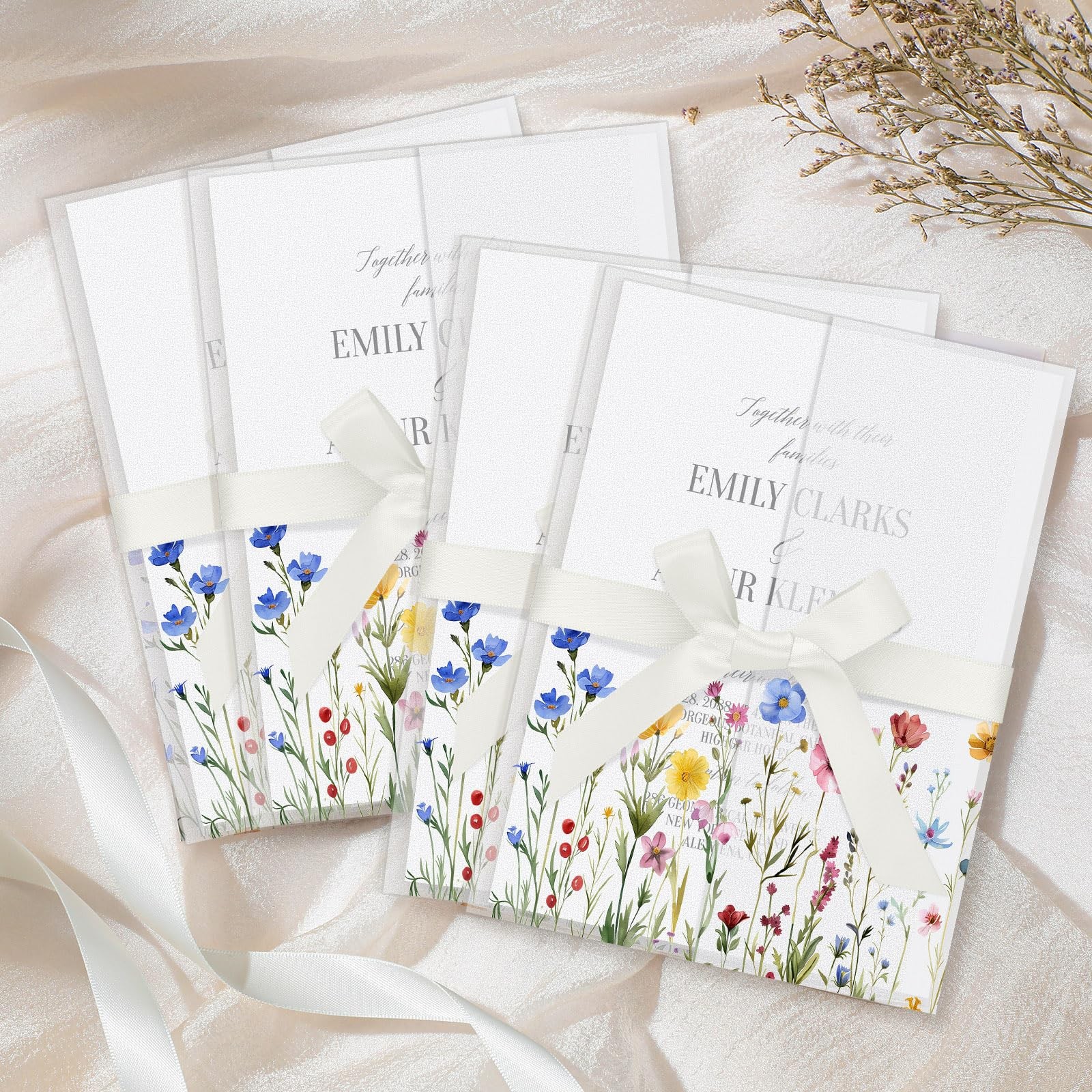 Colorful Wildflower Vellum Jackets 100 PCS 5x7 Invitation Pre Folded 130GSM