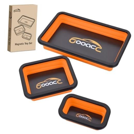 3 Sizes Collapsible Magnetic Parts Tray Set Orange Silicone Foldable Tool