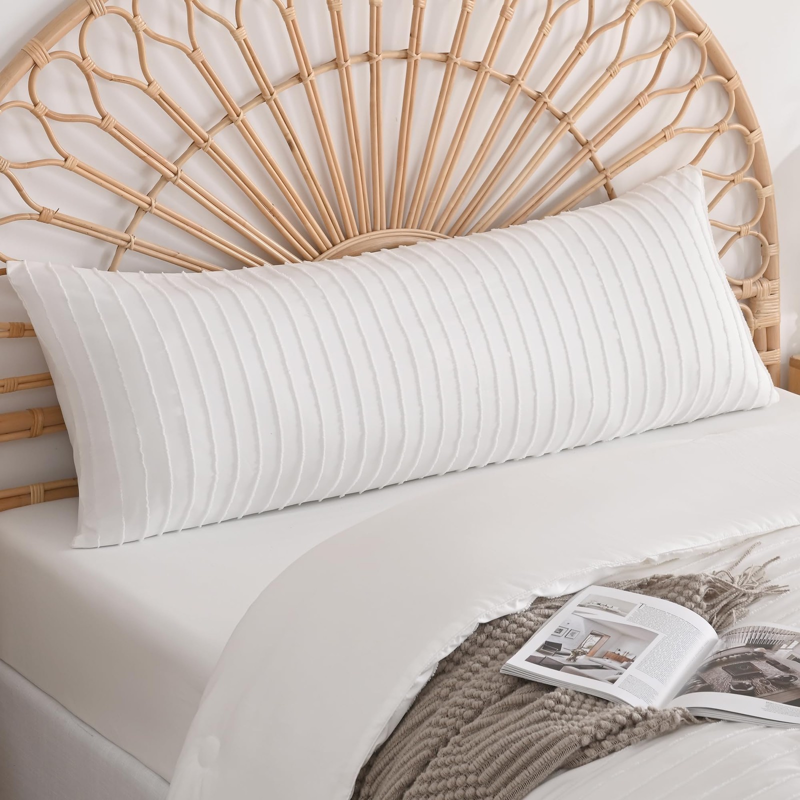 Boho Striped Body Pillowcase 20x54in Polyester Envelope Cover, White