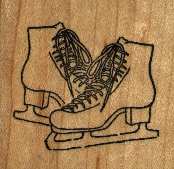 mounted rubber stamps   Ice Skates B  wood mount 1 1/2" X 2"