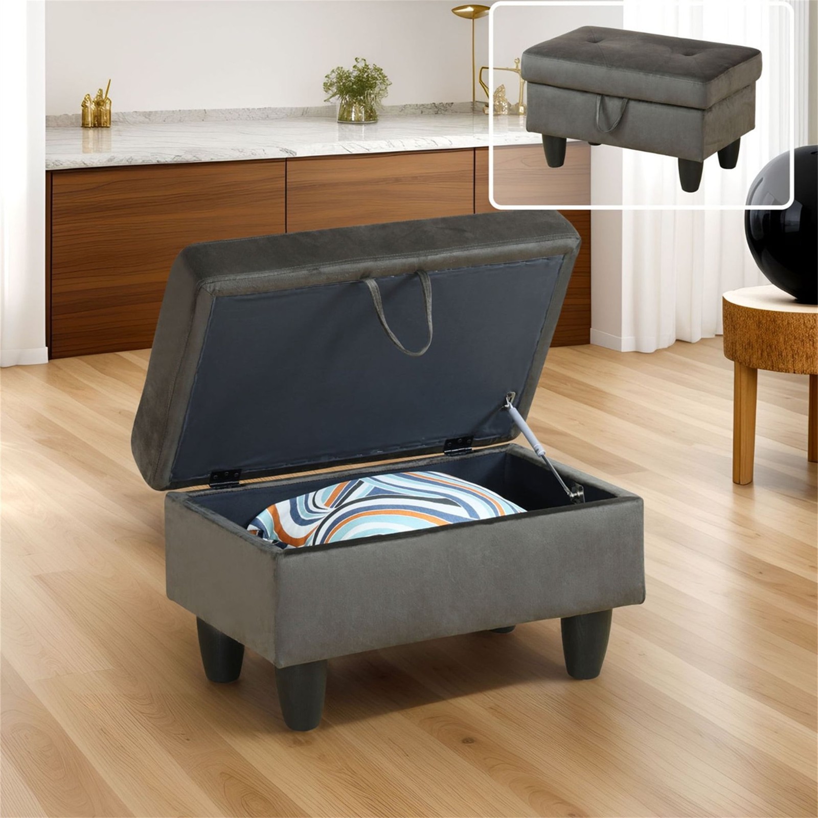 29" Storage Ottoman Bench W/ Lift Top Home Office Flannel Brown