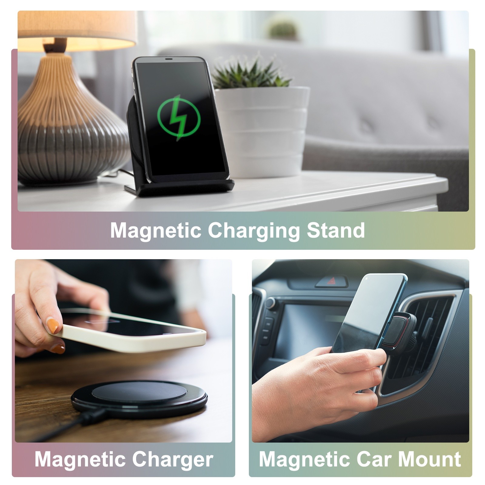 4Pcs Magnetic Adapter Ring, Magnetic Wireless Charger Conversion Kit, Grey