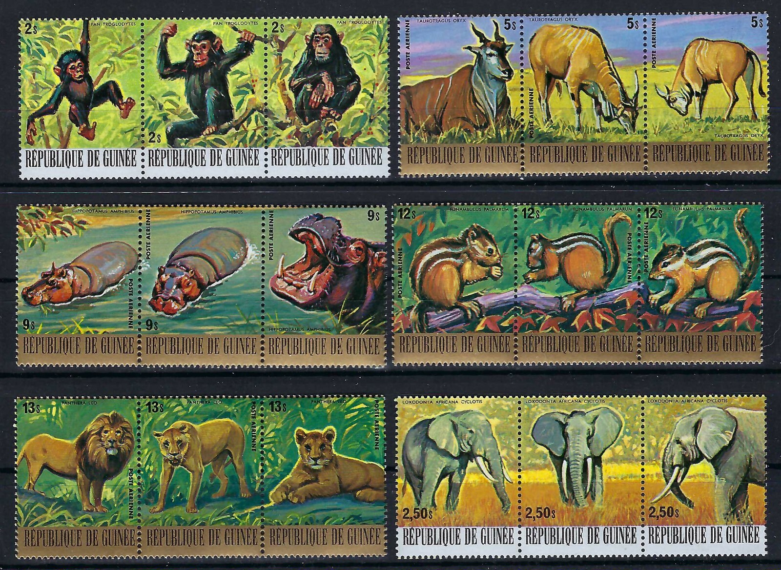 Guinee - 1977 18v. 6 strips MNH African Wild Animals