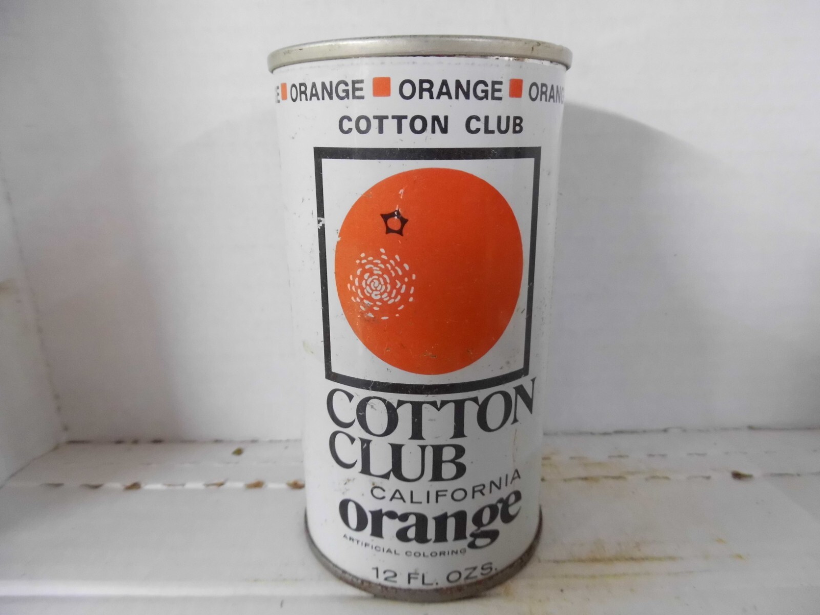 COTTON CLUB CALIFORNIA ORANGE SODA CAN~COTTON CLUB CO., CLEVELAND,OHIO