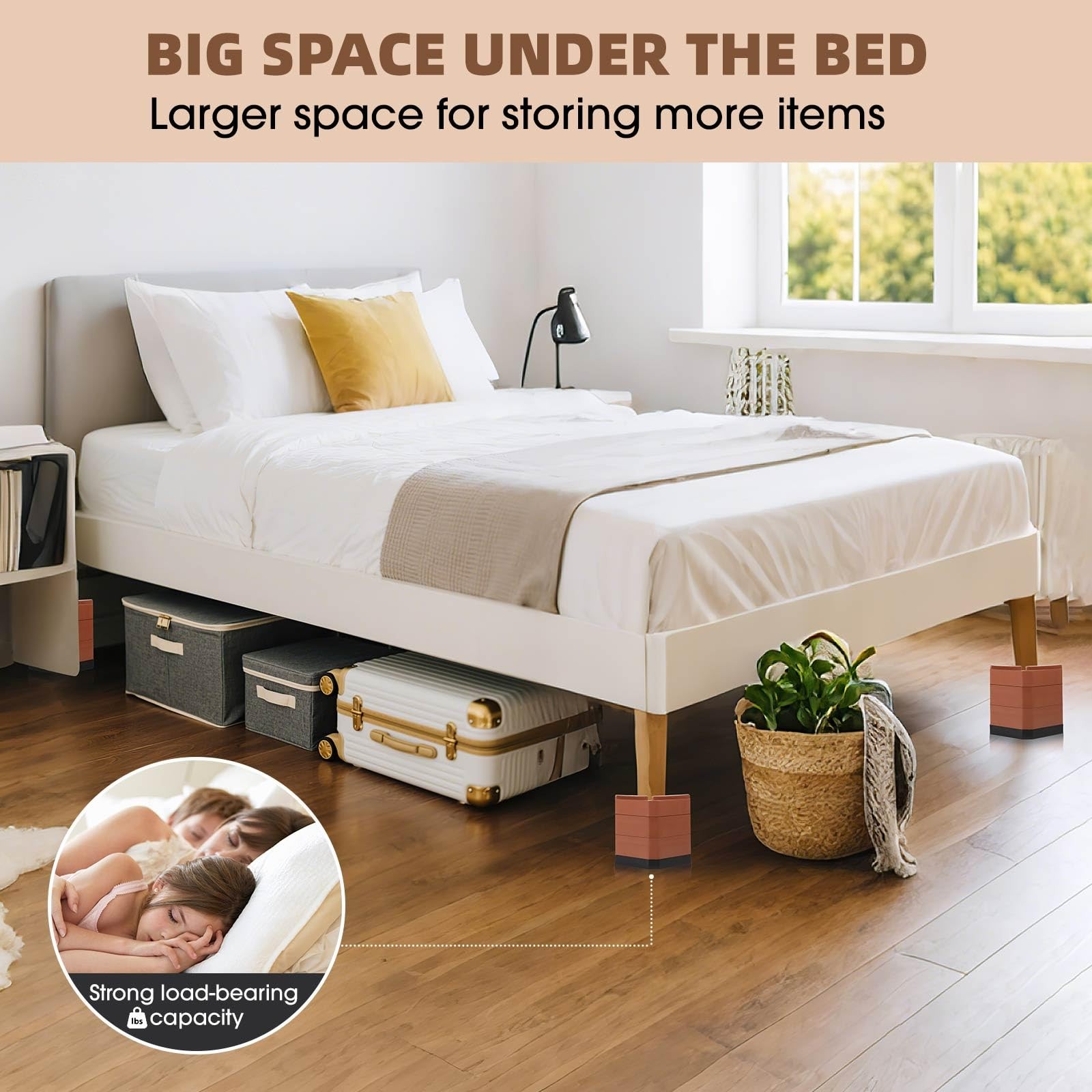 Furniture Risers Bed Risers Rectangular Adjustable Block Brown 3 Inch