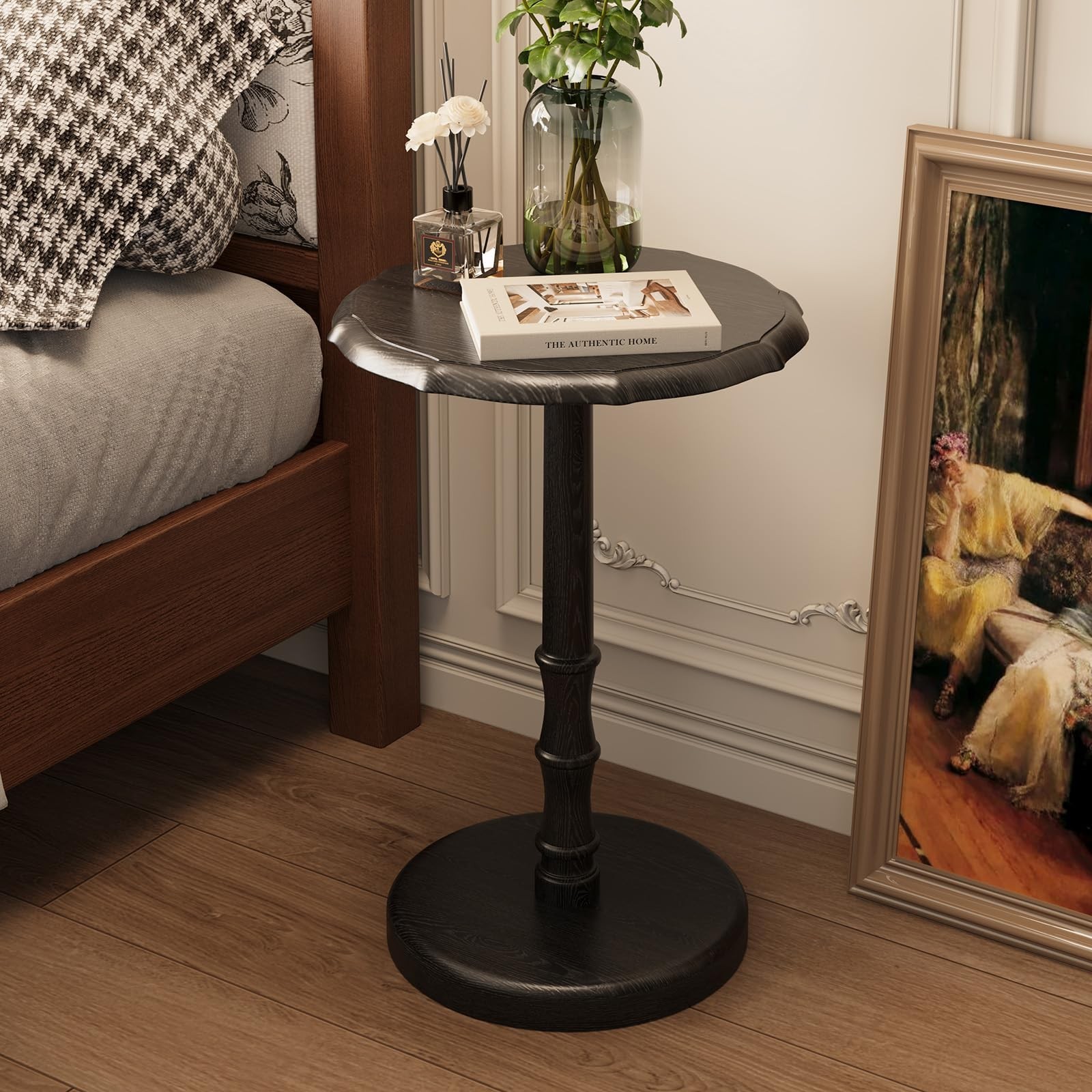 Mid-Century Modern Round Side Table - Solid Wood, Easy 5-Min Assembly, Vintage A
