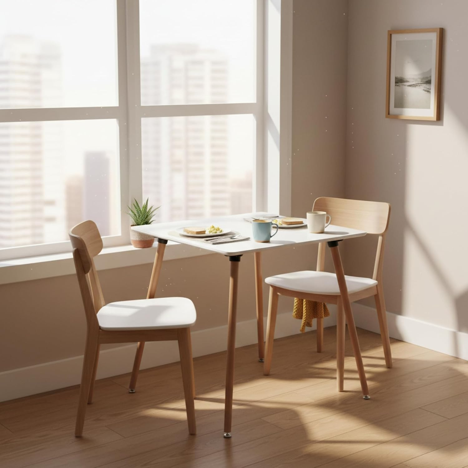 Square Dining Table 31.5 Inch for 2-4 People, Modern Functional White Table with