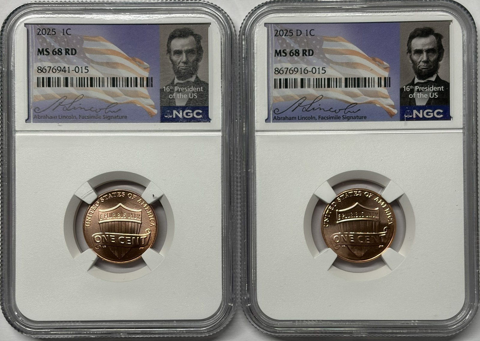 2025 P & D Lincoln Shield Cent NGC MS68 RD 2 Coin Penny Set Signature Labels