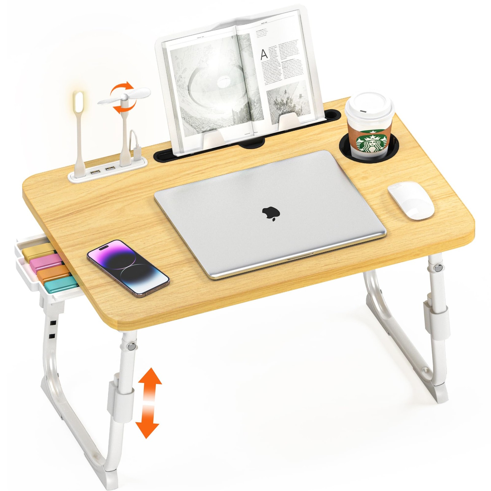 Lap Desk for Bed Adjustable Height with USB Port 23.6" x15.7" Desktop