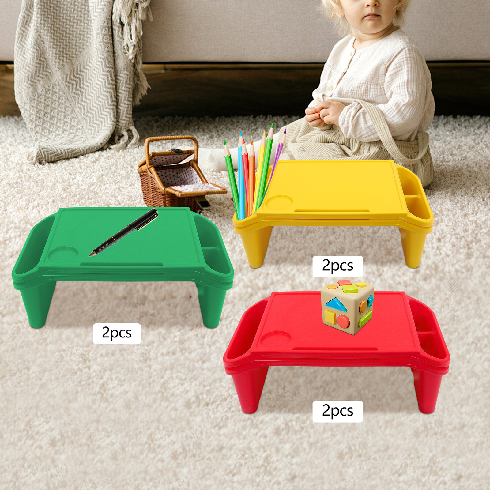 6 Pcs Kids Lap Desk Tray Lap Desks for Writing Eating Game Classroom 50*25*18cm
