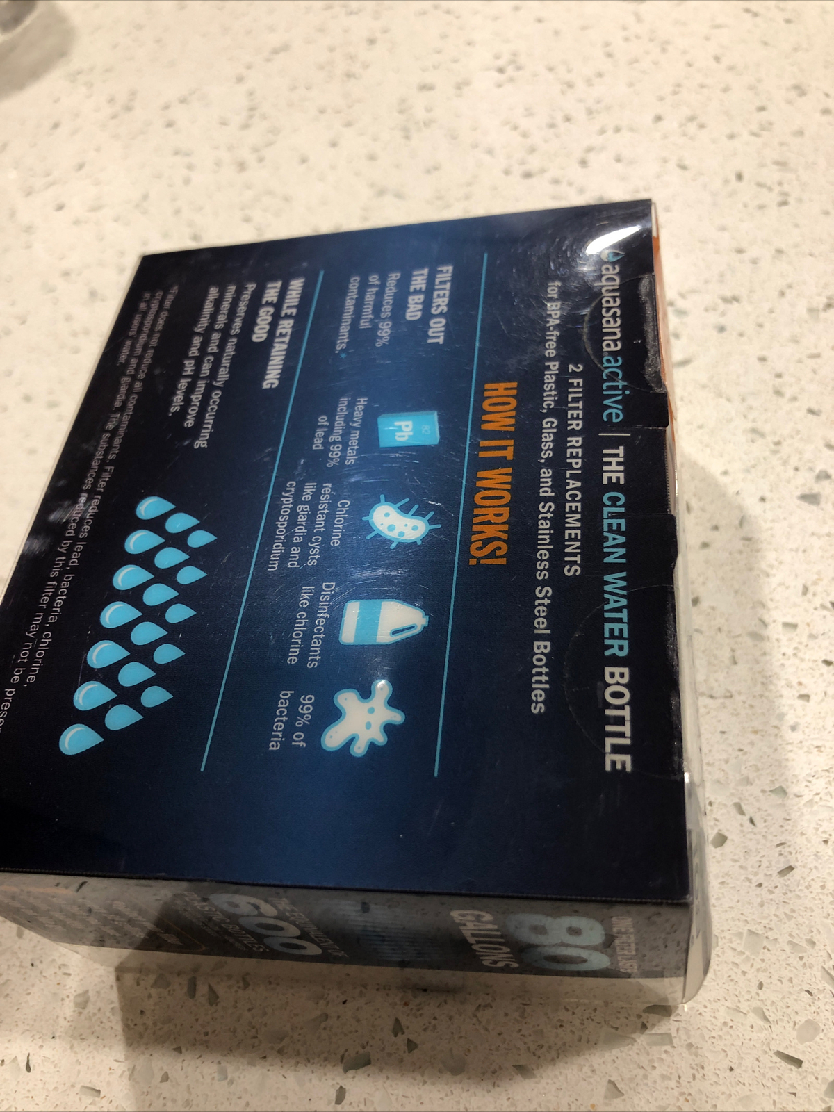 NEW Aquasana Active The Clean Water Bottle 2 Filter Replacements