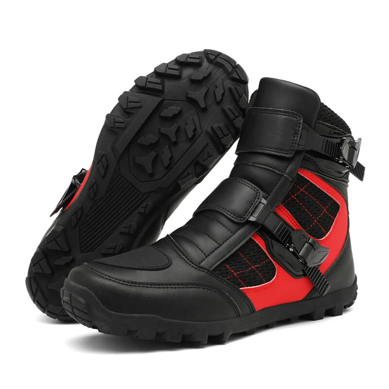 Motorcycle Men's Casual Flat Boot Outdoor Motorbike Riding Anti-slip Rubber Shoe