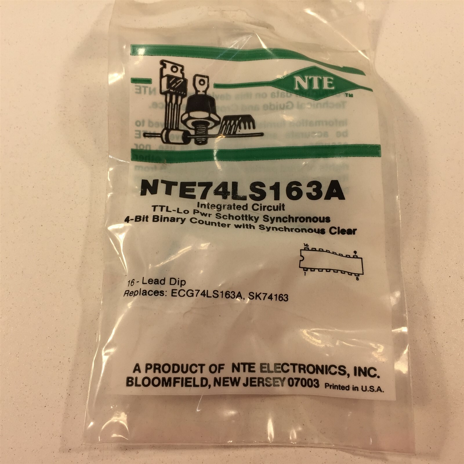 (2) NTE NTE74LS163A Integrated Circuit TTL − Synchronous 4−Bit Counters-Lot of 2