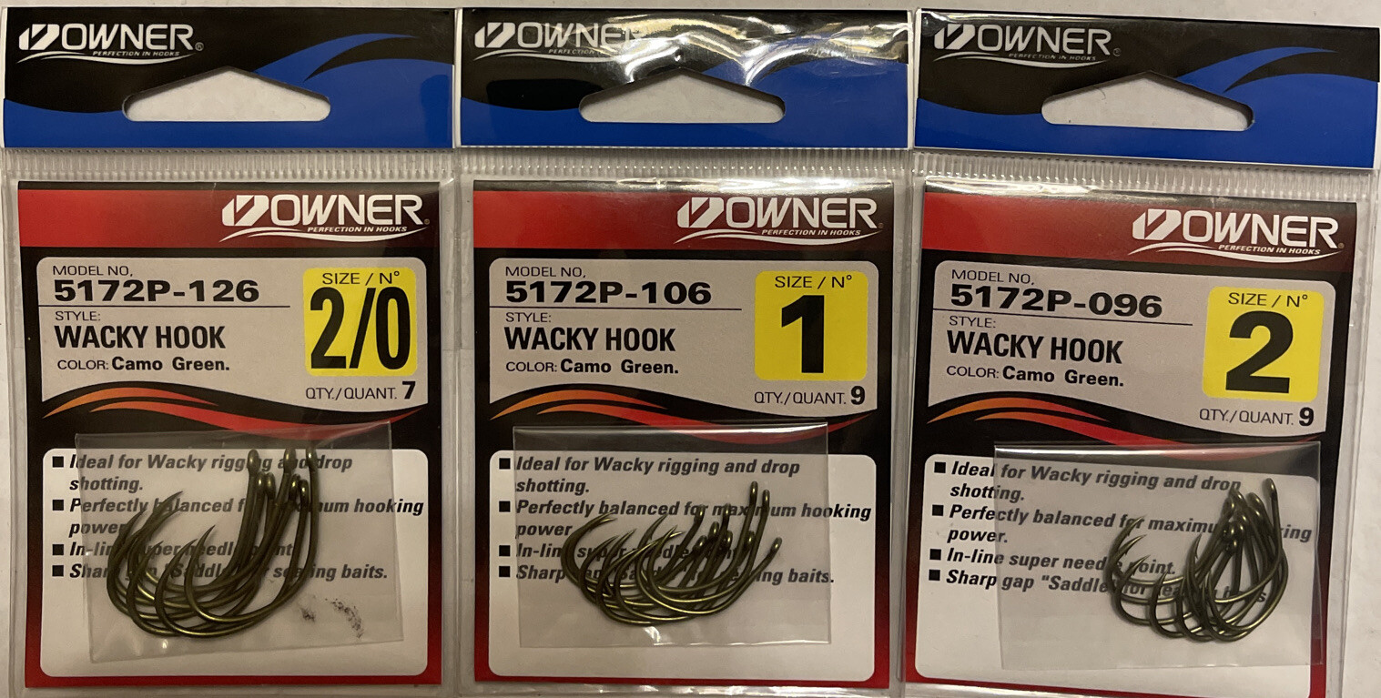 Owner Wacky Hook Camo Green Select Size 2/0 1 2 5172P Needle Point Drop Shot