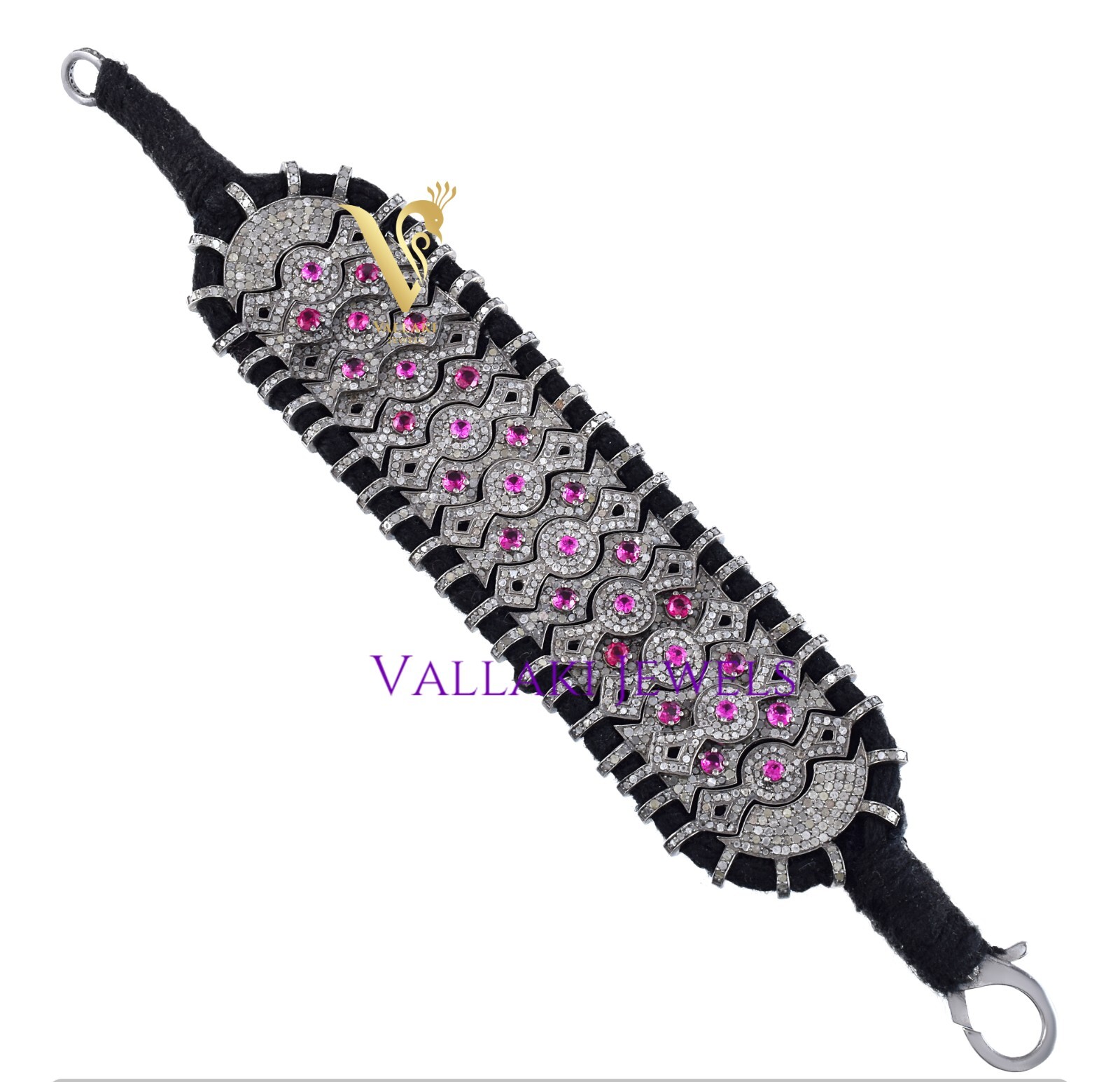 MACRAME Pave Diamond trendy thread Bracelet studded natural Cut Ruby Handcrafted