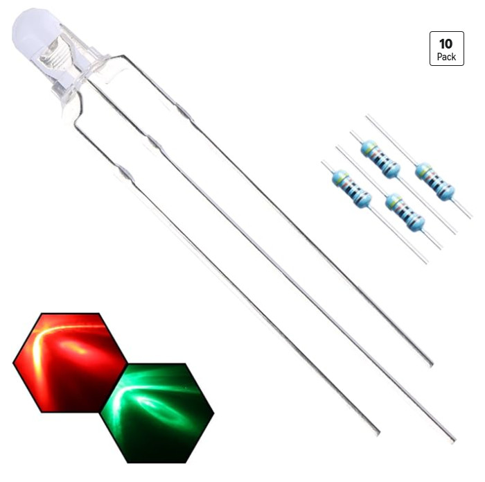 Red/Green LEDs 10 pack (inc resistors for 6-12vdc applications) FREE SHIPPING