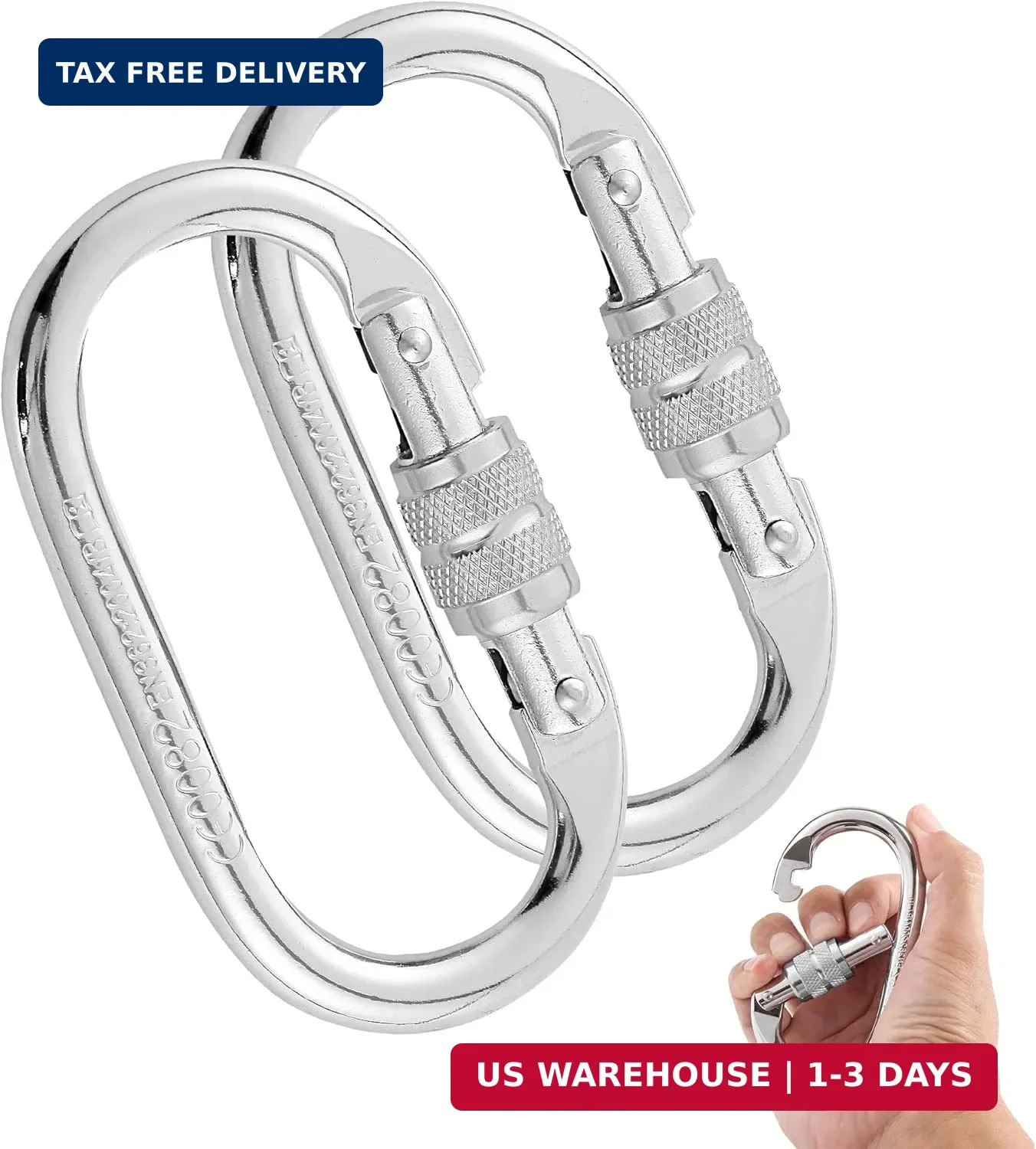 Heavy Duty Climbing Carabiner, Rated 25kN(5620lbs), Screw Locking Carabiner Clip