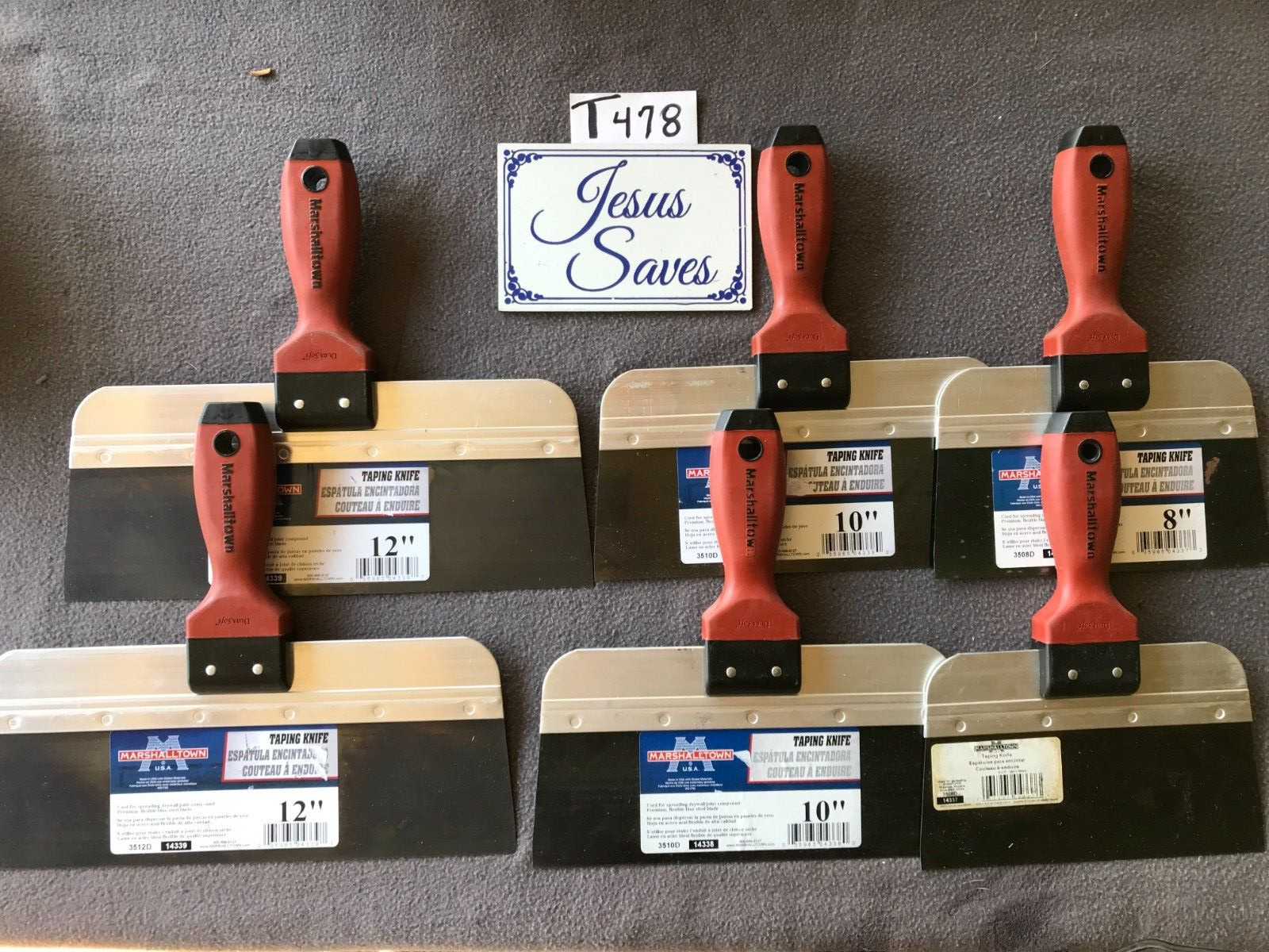 6- Marshalltown Blue Steel Taping Finishing Drywall Knifes 12'' 10'' 8''    T478