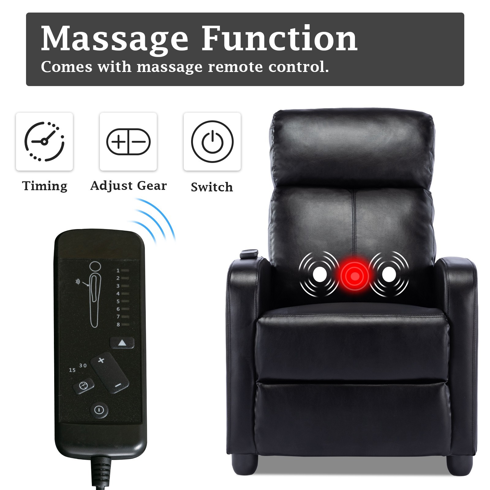 EBELLO Home Theater Seating Massage PU Leather Recliner Chair for Living Room