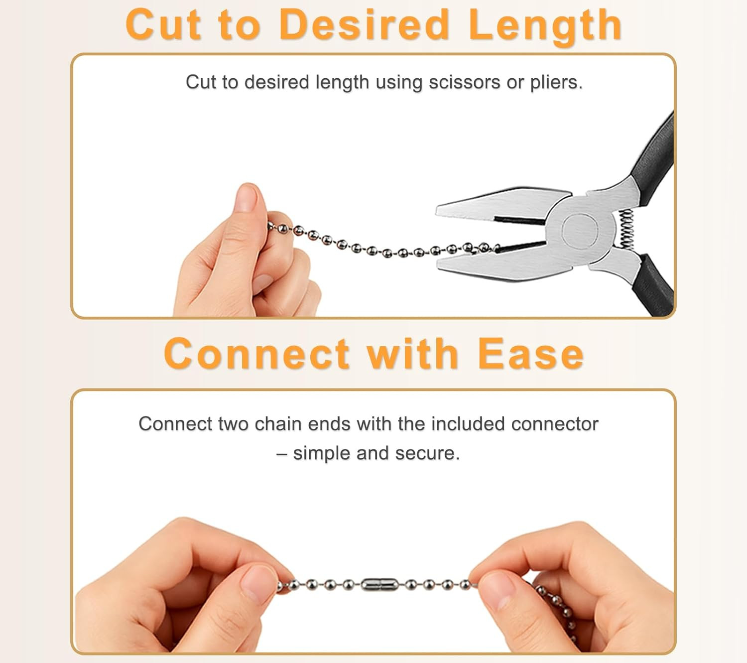 120" Ceiling Fan Pull Chain Extender - Stainless Steel Ball Chain with 12 Connec