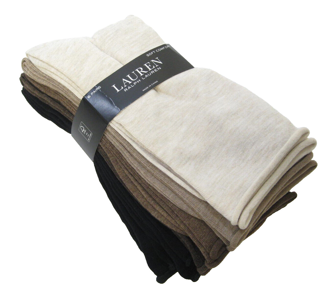 6 PR Ralph Lauren Ladies Trouser Socks Solid Roll Top Assorted Neutrals
