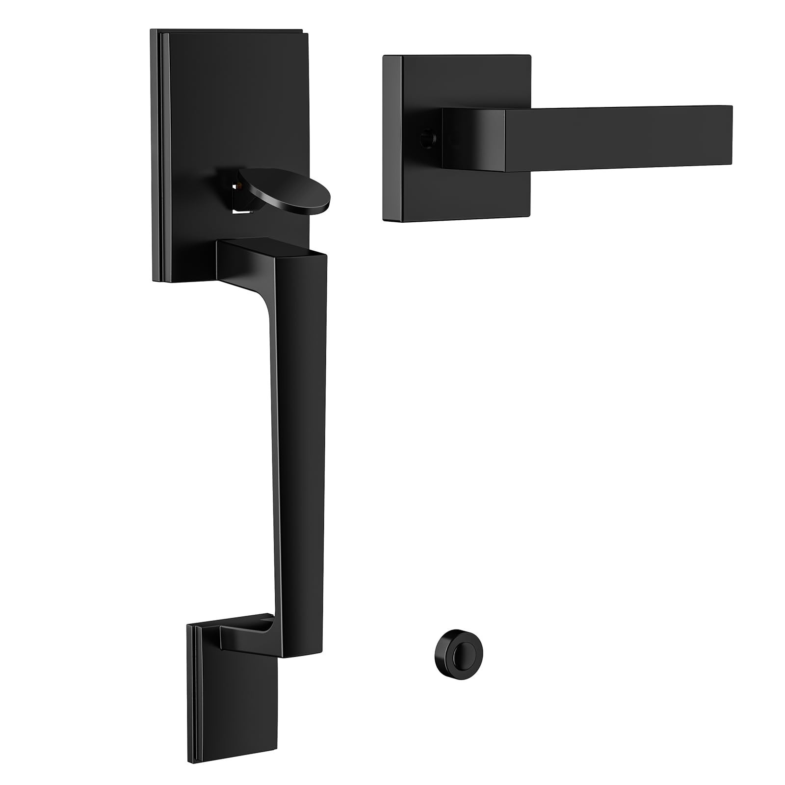 Black Front Door Handle No Lock, Exterior Entry Door Handle with Interior Pas...