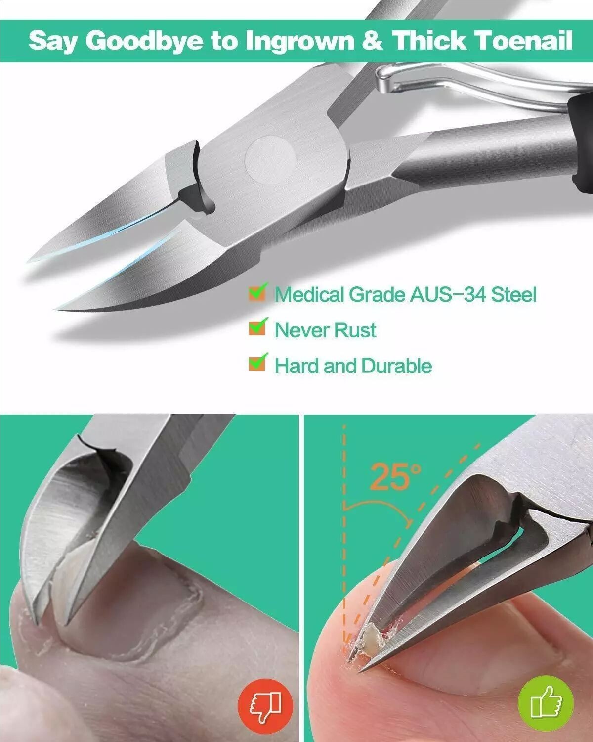 2PCS Stainless Professional Extra Large Toenail Clippers for Heavy Duty Toe Nail