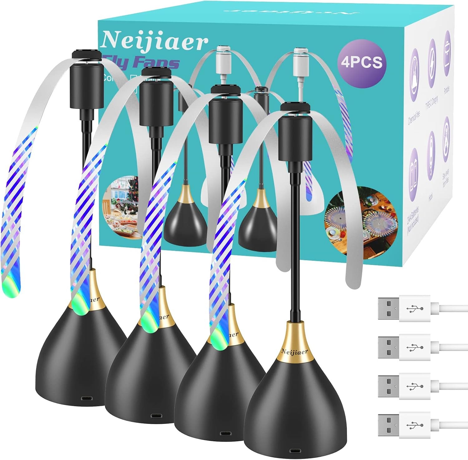 4Packs Fly Fans for Tables Repellent Indoor Outdoor with Soft Fan Blades Picnic