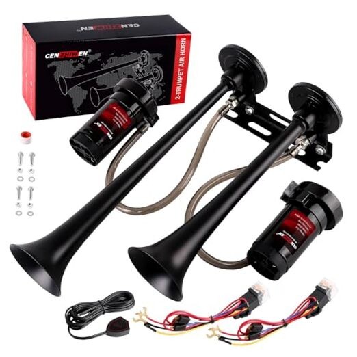 Dual 2-Trumpet Metal Air Horn for truck Kit with 2 (2 speakers with button)