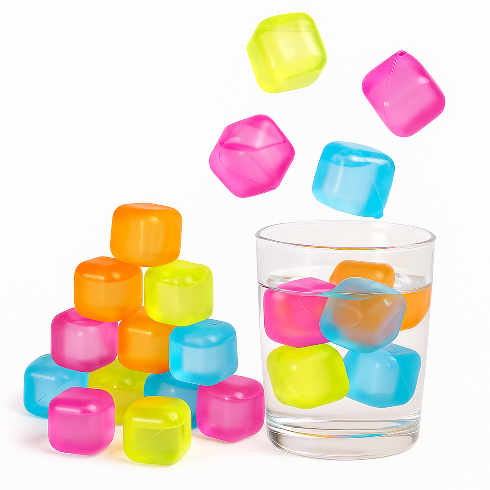 36-Pack Reusable Ice Cubes – 1" Square BPA-Free Multicolor Chilling Cubes