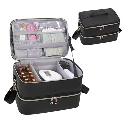 Nail Polish Organizer Case, Leather Nail Polish 50 Bottles 06-Leather Black