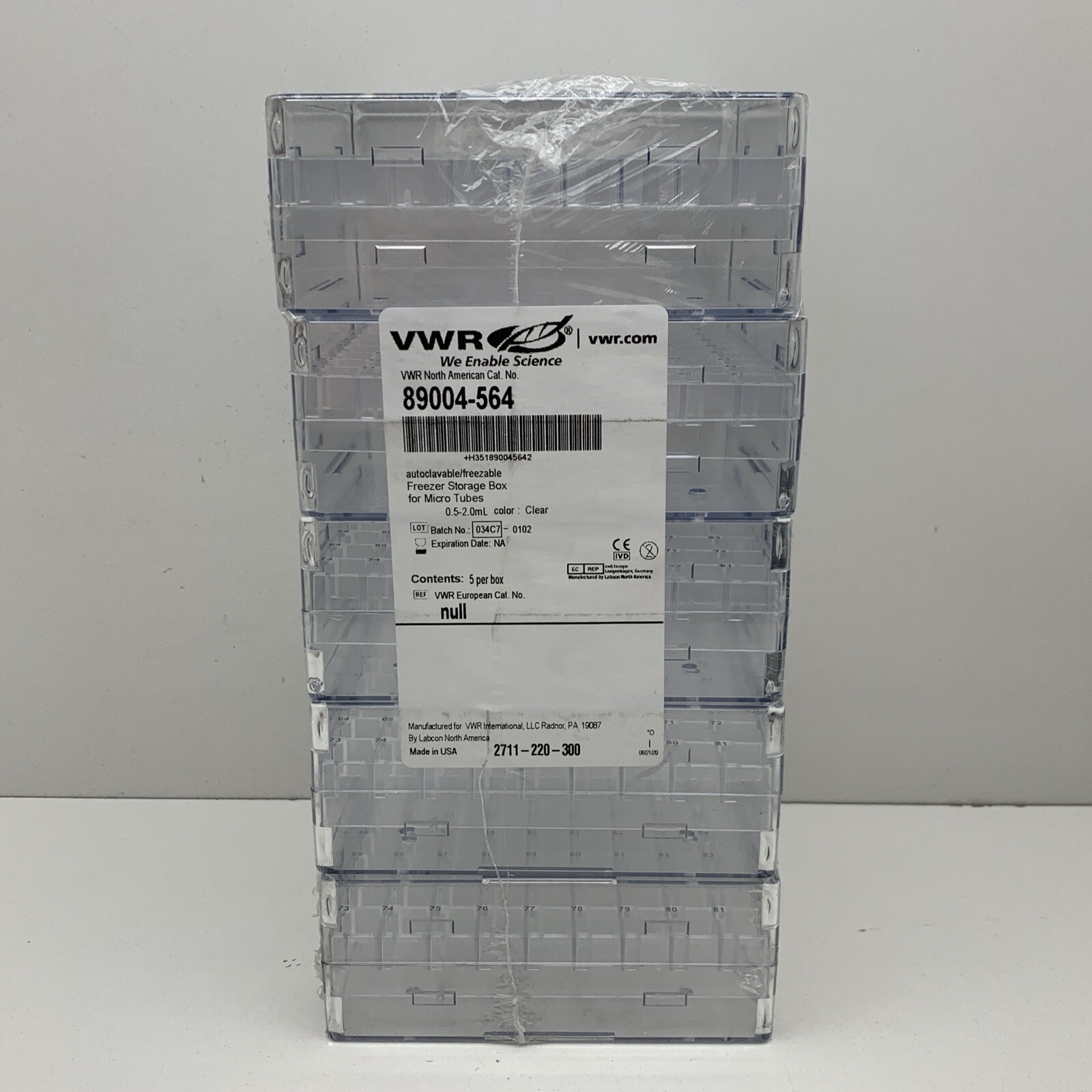 (5-Pack) VWR 89004-564 Freezer Storage Box for Micro Tube 0.5-2.0mL