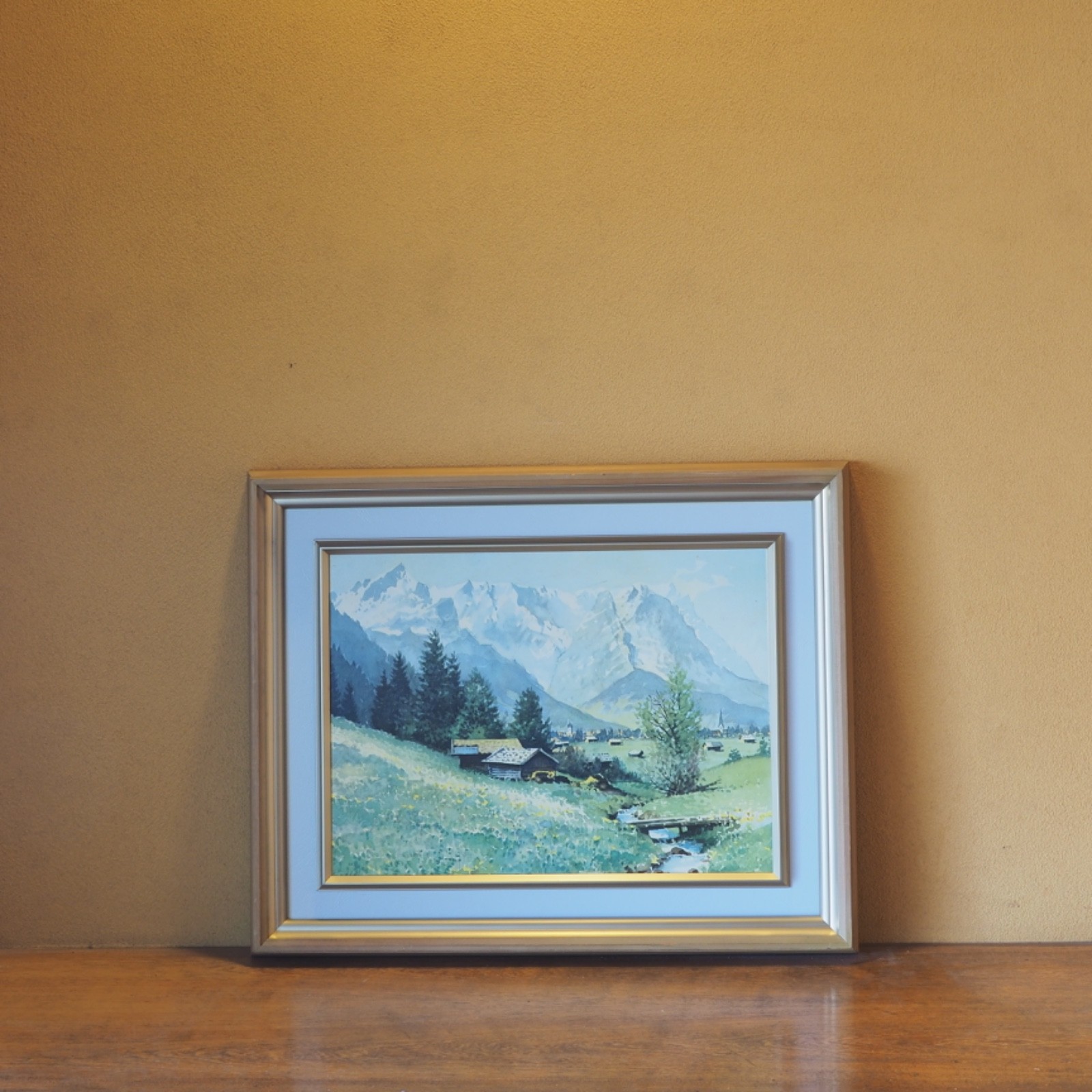 Vintage German Watercolor Painting Wetterstein Alps Garmisch Partenkirchen 24"